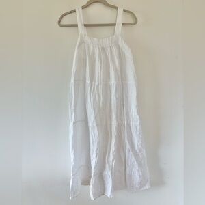 White Cotton Gauze Midi Tiered Summer Sleeveless Dress Women’s Size Large